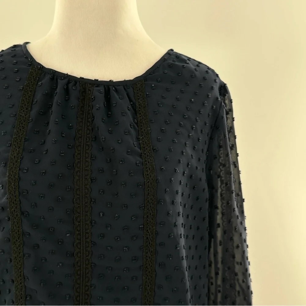 j crew outlet womens top size 6 navy blue swiss dot career - Picture 2 of 11